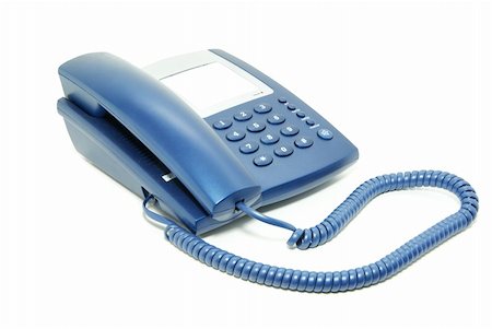 simsearch:400-05110035,k - blue office telephone on a white  background Foto de stock - Royalty-Free Super Valor e Assinatura, Número: 400-04738052