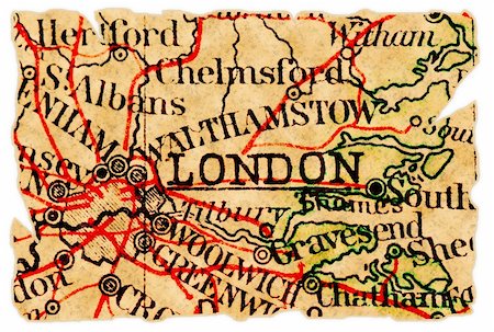 pontuse (artist) - London, UK on an old torn map from 1949, isolated. Part of the old map series. Stockbilder - Microstock & Abonnement, Bildnummer: 400-04738267