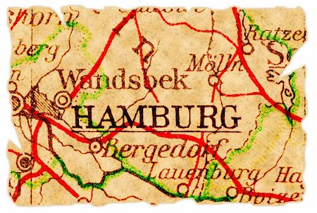 pontuse (artist) - Hamburg, Germany on an old torn map from 1949, isolated. Part of the old map series. Stockbilder - Microstock & Abonnement, Bildnummer: 400-04738269