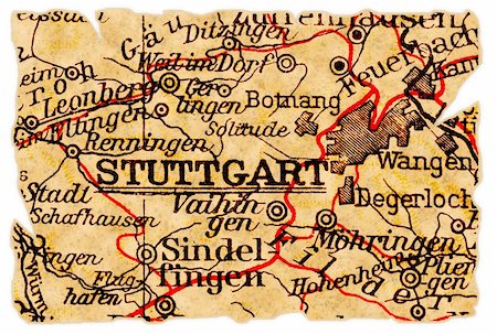 pontuse (artist) - Stuttgart, Germany on an old torn map from 1949, isolated. Part of the old map series. Stockbilder - Microstock & Abonnement, Bildnummer: 400-04738270