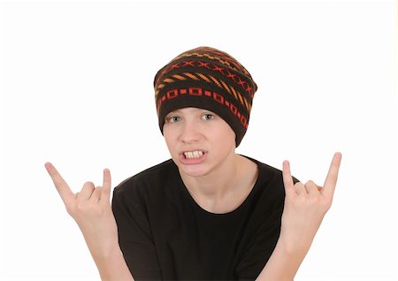 simsearch:400-05260723,k - The teenager in a black vest and a hat isolated on white background Foto de stock - Super Valor sin royalties y Suscripción, Código: 400-04738340