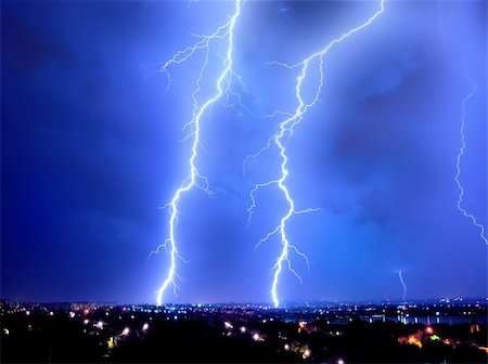 pic of electric shocked - Thunderstorm and perfect Lightning over city Stock Photo - Budget Royalty-Free & Subscription, Code: 400-04738382