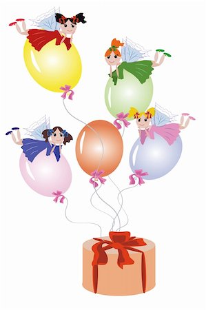 simsearch:400-04173067,k - Fairies flying on balloons tied to gift Foto de stock - Super Valor sin royalties y Suscripción, Código: 400-04738554