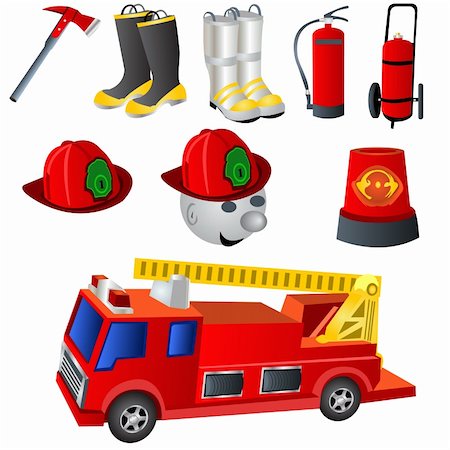 firefighters spray water - Vector illustration of nine colored fireman icons. Stock Photo - Budget Royalty-Free & Subscription, Code: 400-04738734