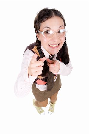 funny looking girls with glasses - young silly brunette adult woman. over white background Stock Photo - Budget Royalty-Free & Subscription, Code: 400-04738756