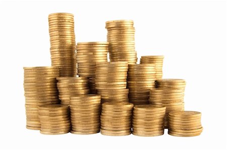 simsearch:400-04739674,k - Many golden coins in columns isolated on white background Photographie de stock - Aubaine LD & Abonnement, Code: 400-04738904
