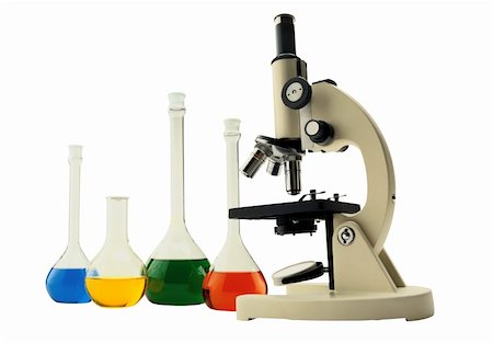 simsearch:400-05325555,k - Laboratory metal microscope and test tubes with liquid isolated on white Stock Photo - Budget Royalty-Free & Subscription, Code: 400-04738942