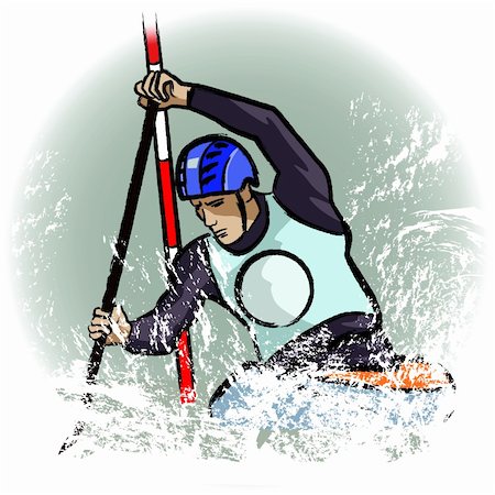 Vector illustration of a canoe player in dry chalk charcoal pencil and watercolor technique Stock Photo - Budget Royalty-Free & Subscription, Code: 400-04738973