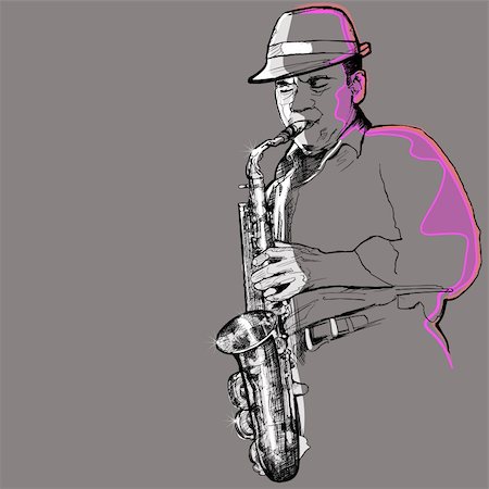 Vector illustration of a saxophonist on a grey background Stock Photo - Budget Royalty-Free & Subscription, Code: 400-04739008