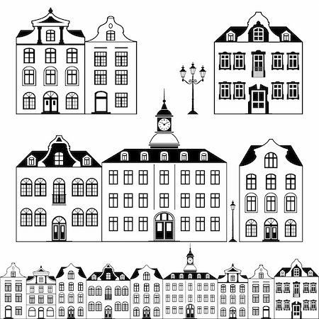 silhouettes apartment - Set of old houses, black white design, isolated on white background. Stock Photo - Budget Royalty-Free & Subscription, Code: 400-04739141