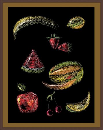 Drawing of fruits on a black background Stock Photo - Budget Royalty-Free & Subscription, Code: 400-04739756