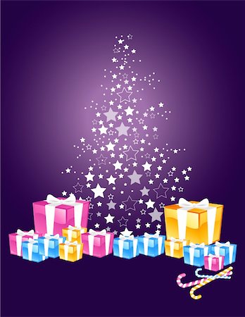 simsearch:400-04771465,k - Christmas gifts with star shaped background of tree Stock Photo - Budget Royalty-Free & Subscription, Code: 400-04739814