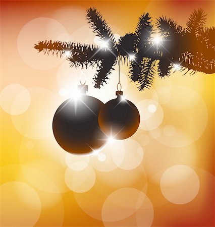 simsearch:400-04723812,k - Vector silhouette of a Christmas tree with bulbs and golden lights Stock Photo - Budget Royalty-Free & Subscription, Code: 400-04730074
