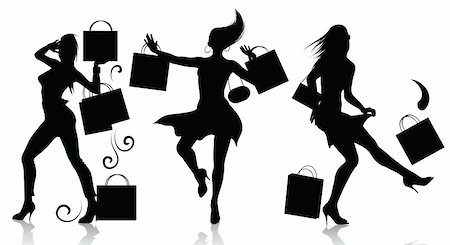 simsearch:695-05778940,k - Vector silhouettes of shopping girls Fotografie stock - Microstock e Abbonamento, Codice: 400-04730127