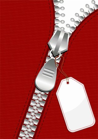 Silver zipper with blank tag over red fabric Photographie de stock - Aubaine LD & Abonnement, Code: 400-04730393