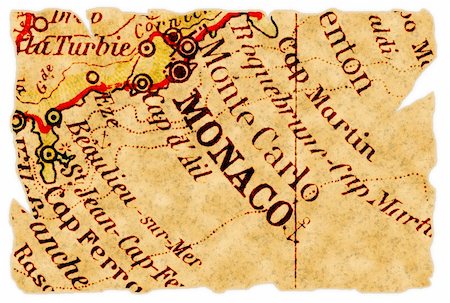 pontuse (artist) - Monaco on an old torn map from 1949, isolated. Part of the old map series. Stockbilder - Microstock & Abonnement, Bildnummer: 400-04730526