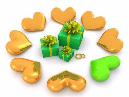 simsearch:400-07633517,k - golden hearts around gifts. 3d Foto de stock - Royalty-Free Super Valor e Assinatura, Número: 400-04730799