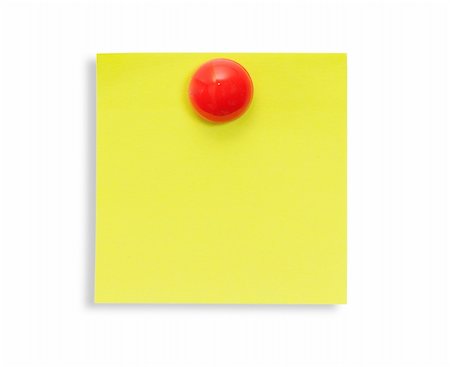 Yellow reminder note with red pin isolated on the white background. Fotografie stock - Microstock e Abbonamento, Codice: 400-04730880