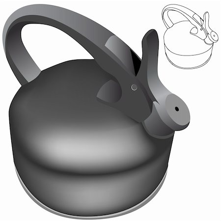 steaming kettles - Realistic 3D teapot with line art version. Stock Photo - Budget Royalty-Free & Subscription, Code: 400-04731128