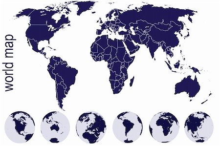World map with Earth globes Stock Photo - Budget Royalty-Free & Subscription, Code: 400-04731255