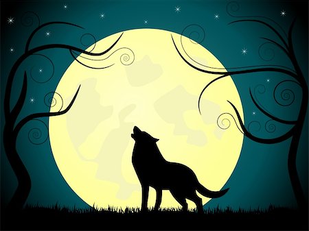people with forest background - Vector picture about wolf barking on the moon. Stock Photo - Budget Royalty-Free & Subscription, Code: 400-04732021