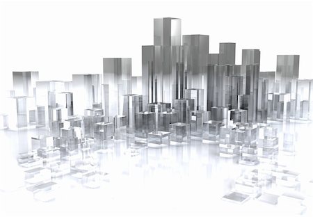 abstract 3d illustration of glass city over white background Stock Photo - Budget Royalty-Free & Subscription, Code: 400-04732082
