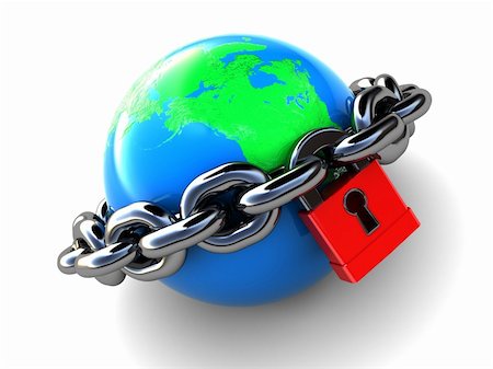 abstract 3d illustration of earth with chains and lock, over white background Stock Photo - Budget Royalty-Free & Subscription, Code: 400-04732138