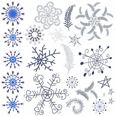 simsearch:400-07256607,k - Collection dark blue snowflakes and design elements isolated on white (vector) Stock Photo - Budget Royalty-Free & Subscription, Code: 400-04732199