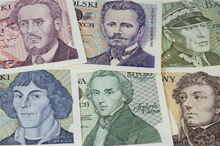 historical portraits (including Chopin and Copernicus) on vintage banknotes from Poland (1970s) Stockbilder - Microstock & Abonnement, Bildnummer: 400-04732618