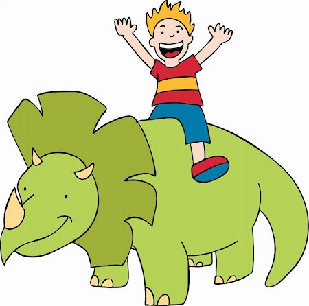 Cartoon image of a child having fun riding on a dinosaur. Stock Photo - Budget Royalty-Free & Subscription, Code: 400-04732936