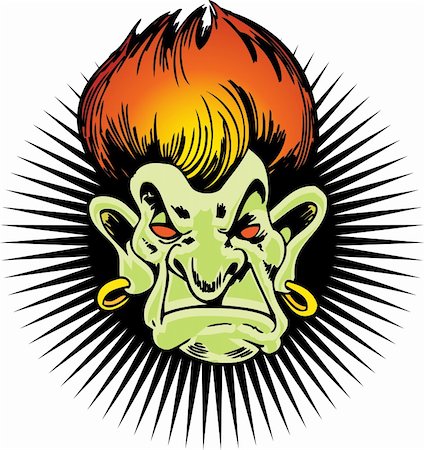 Head of a troll with fiery hair and a starburst background. Stock Photo - Budget Royalty-Free & Subscription, Code: 400-04732937
