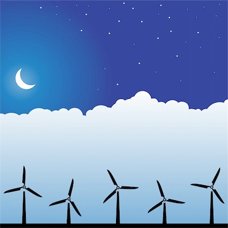 Background night scene with clouds and moon with wind turbines. Stock Photo - Budget Royalty-Free & Subscription, Code: 400-04732947