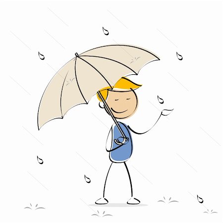 pouring rain on people - illustration of vector kid holding umbrella in rainy day Stock Photo - Budget Royalty-Free & Subscription, Code: 400-04733152