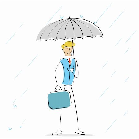 rainy season man walking - illustration of vector man standing in rainy season holding umbrella Stock Photo - Budget Royalty-Free & Subscription, Code: 400-04733153