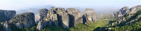 Wide panorama of the miracle Meteora rock monasteries for hermits. Greece. Stock Photo - Budget Royalty-Free & Subscription, Code: 400-04733222