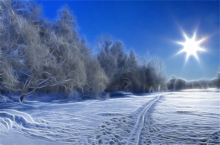 Snow ski road on a frozen lake and Sun backlight. North of Russia Foto de stock - Super Valor sin royalties y Suscripción, Código: 400-04733252