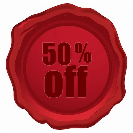 illustration of 50 % off  text engraved in wax seal on an isolated background Stock Photo - Budget Royalty-Free & Subscription, Code: 400-04733703