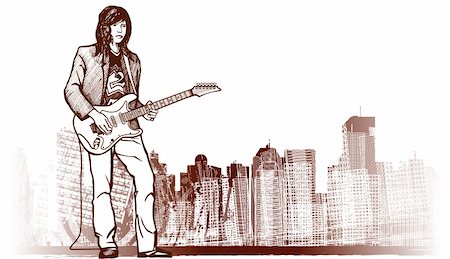 Vector illustration of a guitarist on grunge background Stock Photo - Budget Royalty-Free & Subscription, Code: 400-04744145