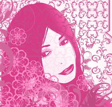 Vector illustration of a woman on floral pattern Stock Photo - Budget Royalty-Free & Subscription, Code: 400-04744148