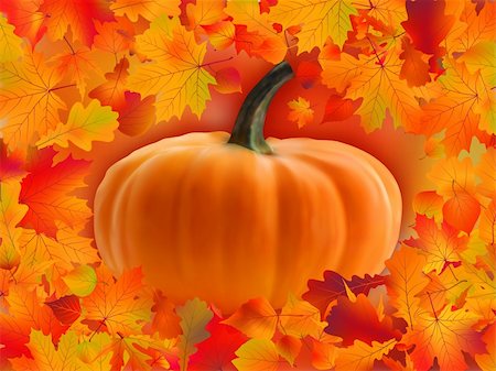 Pumpkin with copyscace for your text surrounded by autumn leaves. EPS 8 vector file included Stock Photo - Budget Royalty-Free & Subscription, Code: 400-04744205