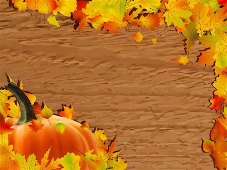 simsearch:400-04744313,k - Autumn background with Pumpkin on wooden board. EPS 8 vector file included Foto de stock - Super Valor sin royalties y Suscripción, Código: 400-04744313