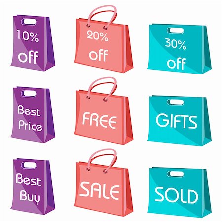 shopping mall advertising - illustration of set of shopping bags with tags on isolated background Stock Photo - Budget Royalty-Free & Subscription, Code: 400-04745002