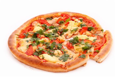 simsearch:400-04745754,k - Tasty Italian pizza over white Fotografie stock - Microstock e Abbonamento, Codice: 400-04745752