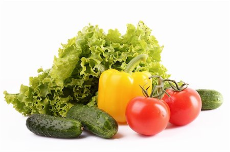 simsearch:400-04277065,k - cucumber, pepper, tomatos and salad isolated on white Stockbilder - Microstock & Abonnement, Bildnummer: 400-04745813