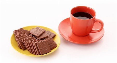 simsearch:400-04745852,k - Chocolate cookie and cup of coffee isolated on white Foto de stock - Royalty-Free Super Valor e Assinatura, Número: 400-04745844