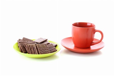simsearch:400-04745852,k - Chocolate cookie and cup of coffee isolated on white Foto de stock - Royalty-Free Super Valor e Assinatura, Número: 400-04745845