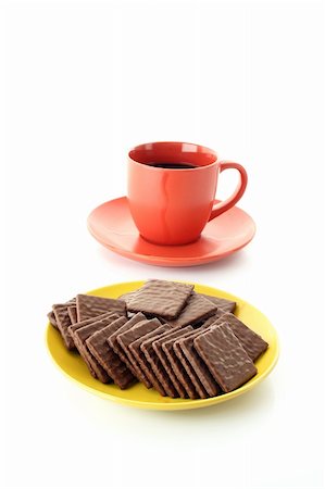 simsearch:400-04745852,k - Chocolate cookie and cup of coffee isolated on white Foto de stock - Royalty-Free Super Valor e Assinatura, Número: 400-04745846