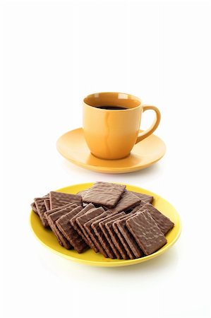simsearch:400-04745852,k - Chocolate cookie and cup of coffee isolated on white Foto de stock - Royalty-Free Super Valor e Assinatura, Número: 400-04745847