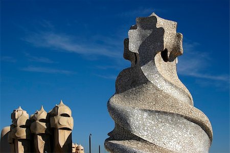 simsearch:862-03354489,k - Face shaped chimneys on Gaudi Casa Pedrera Stock Photo - Budget Royalty-Free & Subscription, Code: 400-04745982