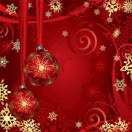 simsearch:400-07123692,k - Red And Golden Christmas Baubles And Snowflakes Background Stock Photo - Budget Royalty-Free & Subscription, Code: 400-04746047